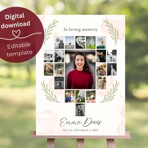 Funeral collage template, Memorial photo collage, Funeral welcome sign template, Celebration of life welcome sign, Funeral photo collage