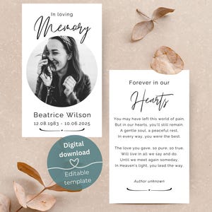 Funeral prayer card template, Memorial poem card, Funeral memorial card template Canva, Catholic prayer card, Celebration of life editable