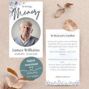 Funeral prayer card template, Catholic prayer card, Memorial poem card, Funeral memorial card template Canva,  Celebration of life editable