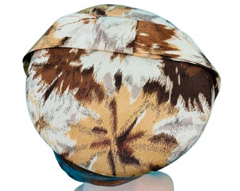 Vintage 1950s Floral Cap Brown Printed Round Hat