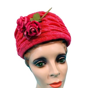 Vintage 1960s Pillbox Hat Hotpink Floral Round Hat