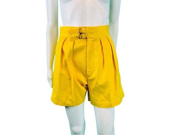 Vintage 1980s Yellow Shorts Banana High Waisted Pleated Shorts | W 25"