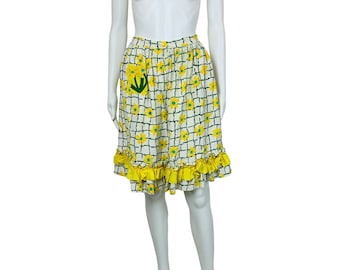 Vintage 50s Daisy Print Half Apron Blue And Yellow Handmade