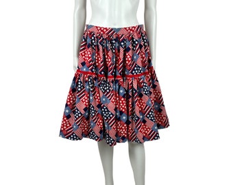 Vintage 70s Flags Skirt Women's Small Stars Stripes Novelty Print Patriotic British Tiered
