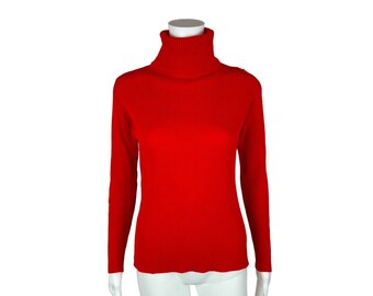 Vintage 70s Turtleneck Solid Red Women's Acrylic Sweater