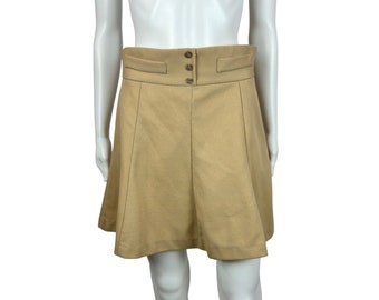 Vintage 60s Mini Skirt Women's Medium Beige High Waisted Polyester Skater Skirt