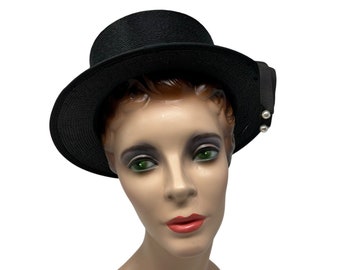 Vintage Top Hat Women's Black Straw