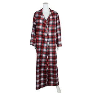 Vintage 60s Plaid Robe Red Cotton Long Flannel Sleepwear