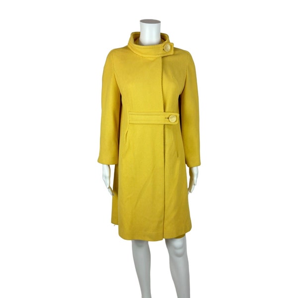 Vintage 60s Mod Coat Women's Medium Sunny Yellow Mockneck Spring Overcoat