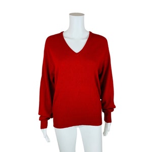 Vintage 1970s Red Cashmere Sweater V-Neck Forstmann | B 42"