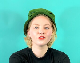 Vintage 1960s Green Hat Tall Mod Wool Bowler Hat - Etsy Sweden display picture 3