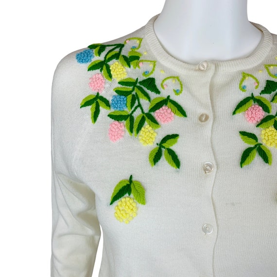 Vintage 60s Floral Embroidered Cardigan Multi Col… - image 9