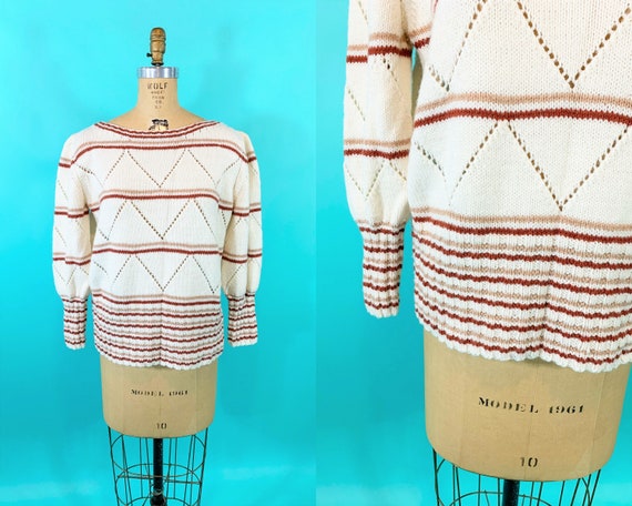 Vintage 1970s Stripe Sweater | Balloon Sleeves Pul