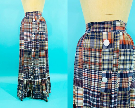 Vintage 1970s Maxi | Plaid Tiered Ric Rac Feiner F
