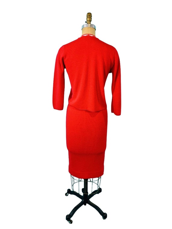 Vintage 1960s Cherry Red Sweater Set Cardigan Ski… - image 9