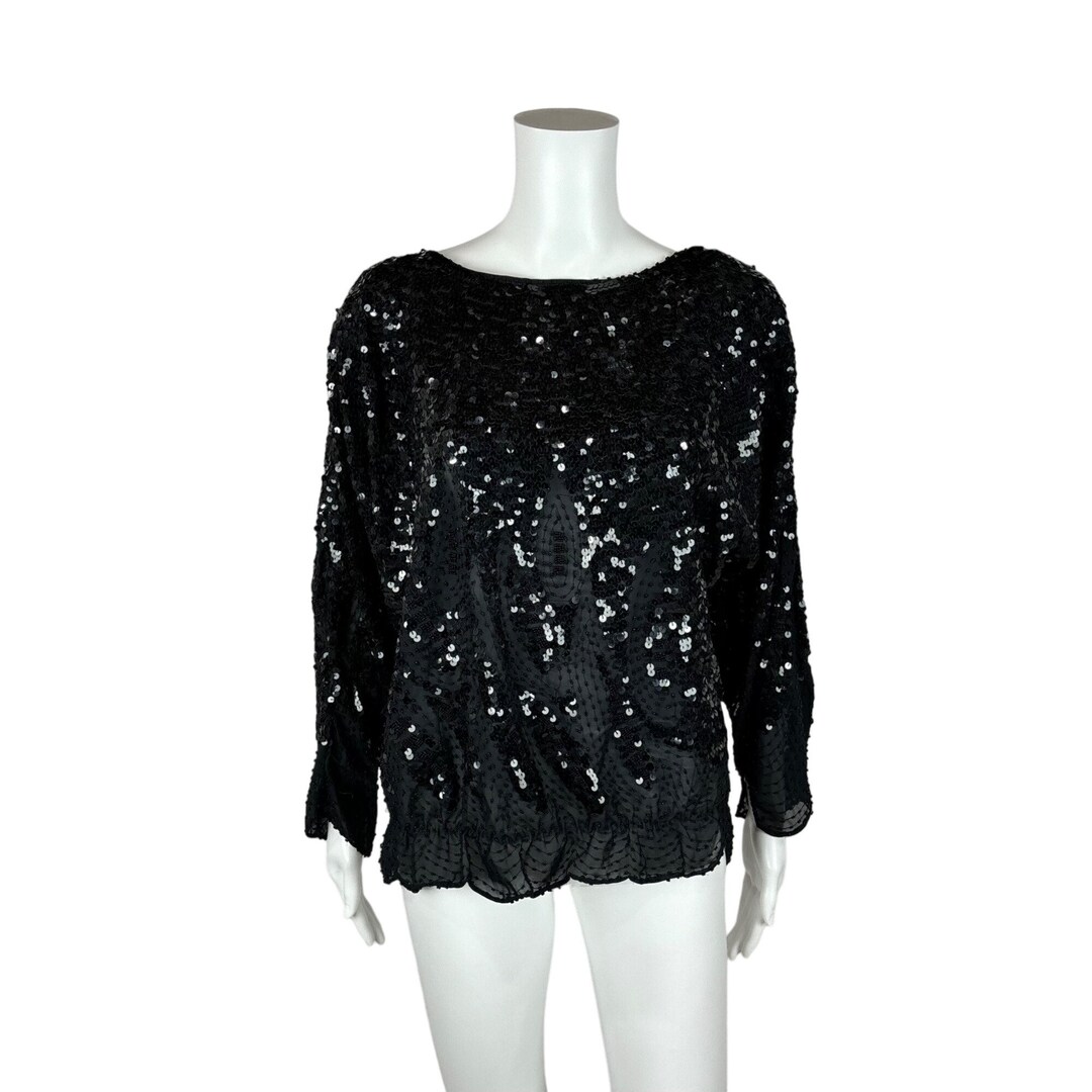 80’s Fabulous Black and Gold Sequin Top by Vintage Designer main image 1