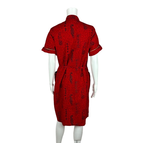 Vintage 50s House Dress Women's Medium Red Gold A… - image 9