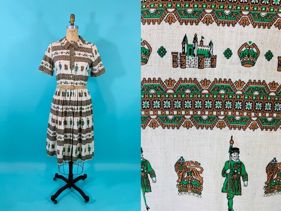 Vintage 1950s Scenic Dress | Novelty Print Cotton