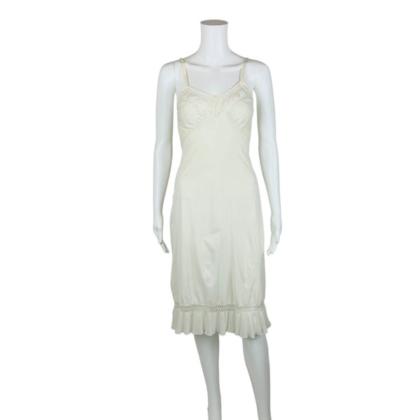 Vintage 50s Cream Dress Slip AS IS Pleated Hem Lingerie Munsingwear