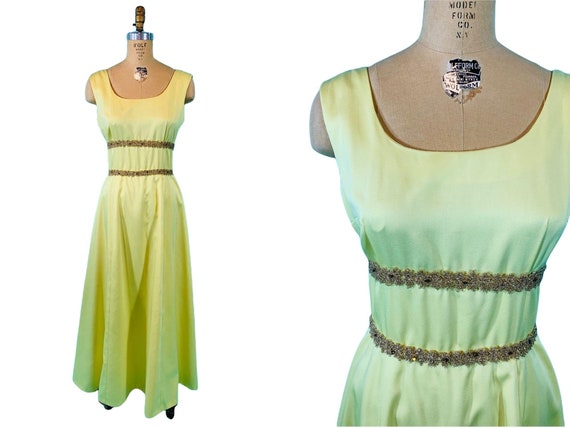 Vintage 1960s Yellow Ball Gown Gold Princess Even… - image 1