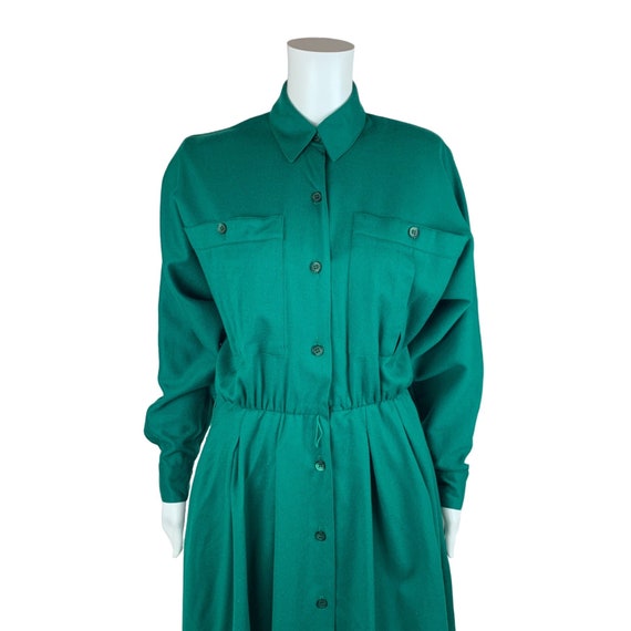 Vintage 1980s Emerald Green Shirtdress Dolman Sle… - image 3