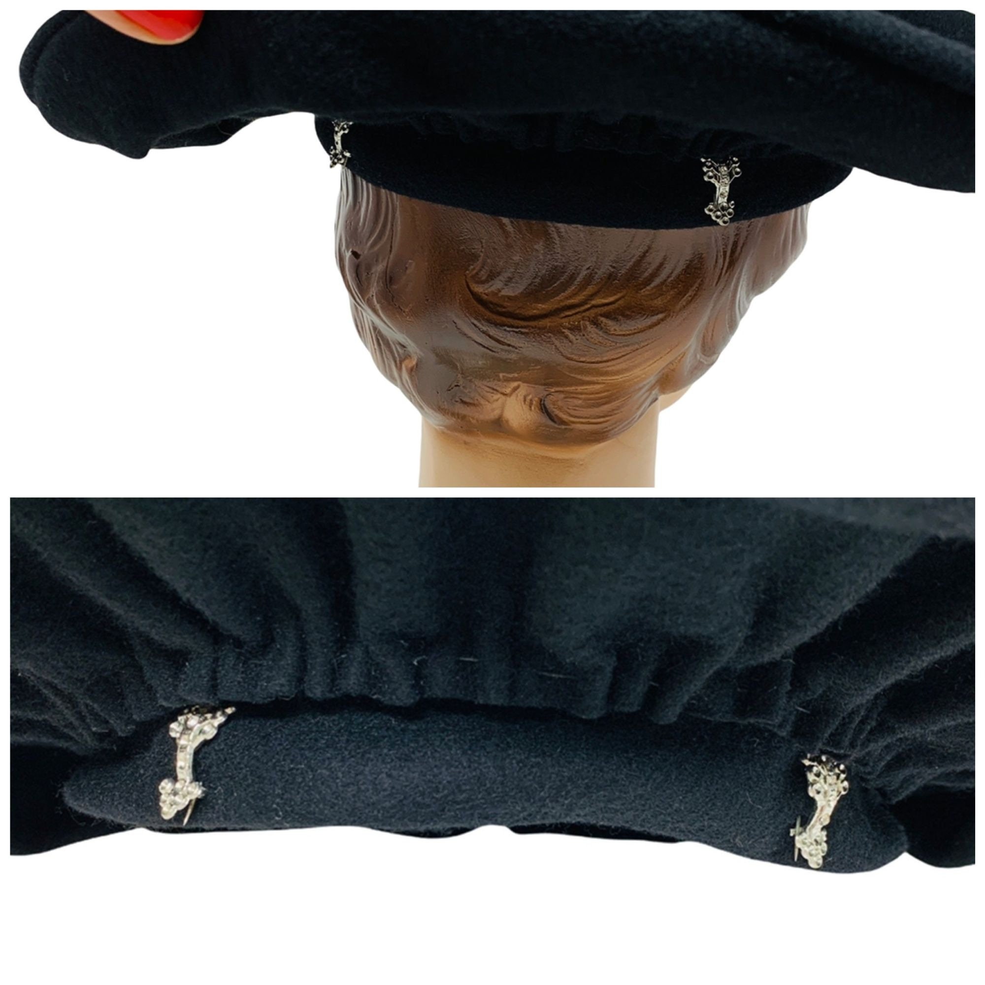Vintage 1940s Black Wool Round Bow Hat With Arrow Brooch Details CLOCHE HATS are the hat shape of the 1900s, and while we  main image 4