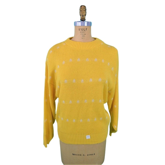 Vintage 1980s Yellow Sweater DEADSTOCK Novelty Ho… - image 1