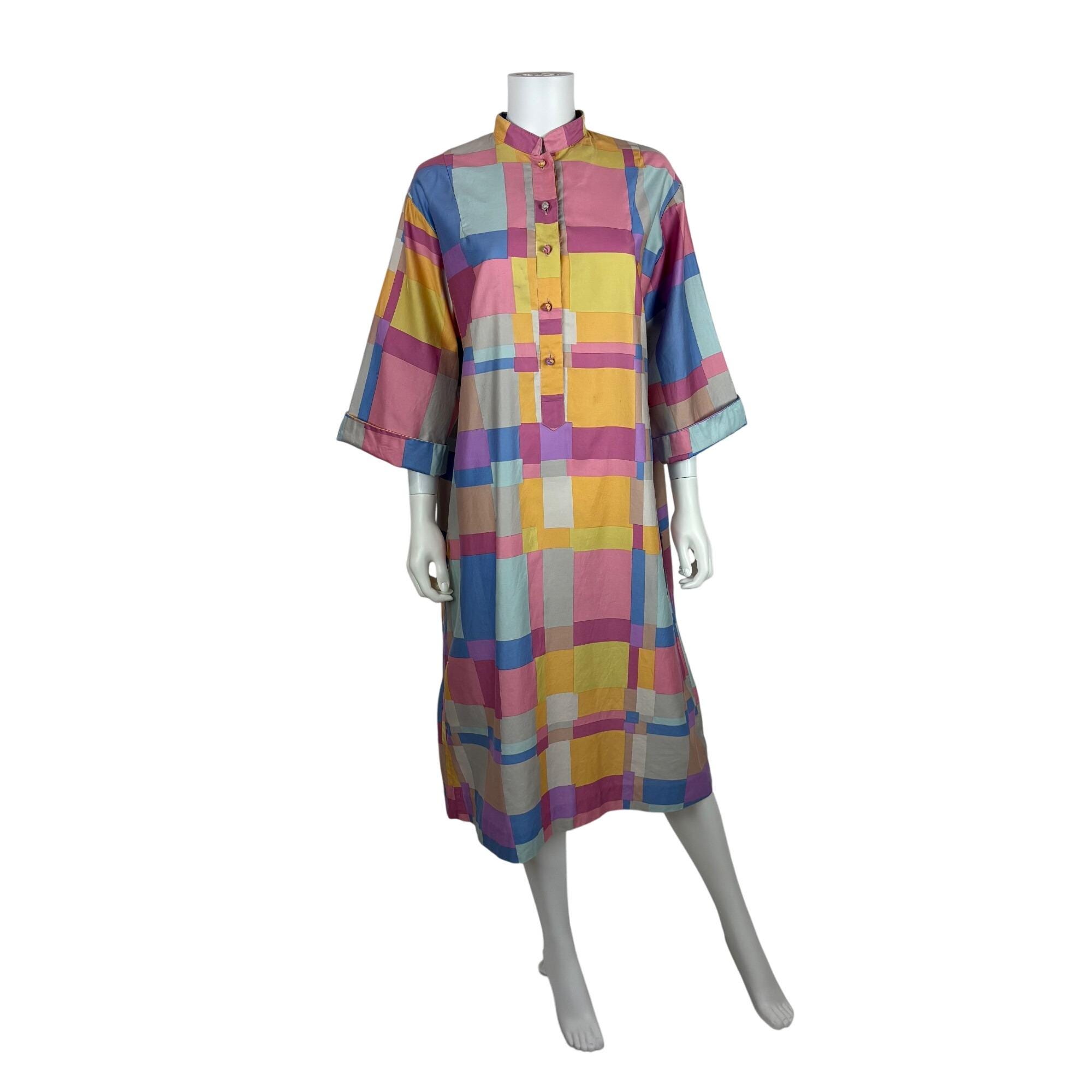 Vintage 70s Colorblock Dress Womens XL Pastel Artsy Forever