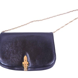 Vintage 1960s Black Purse Mod Gold Buckle Chain Shoulder Bag