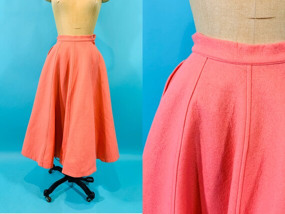 Vintage 1950s Pink Skirt | Solid Felt Circle Skirt