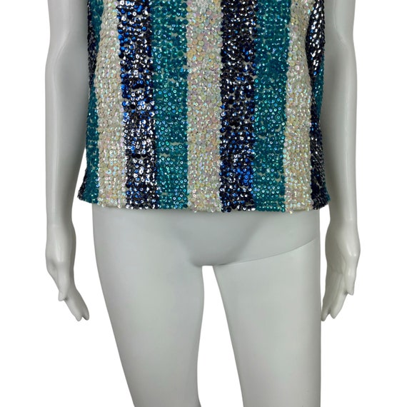 Vintage 60s Sequin Top Women's Small AS IS Stripe… - image 5