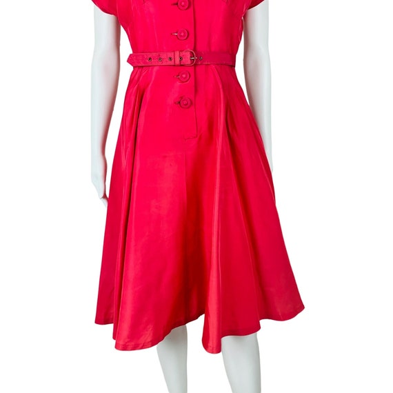 Vintage 1950s Taffeta Party Dress Hot Pink Fit n … - image 3