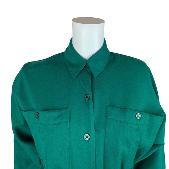 Vintage 1980s Emerald Green Shirtdress Dolman Sle… - image 4