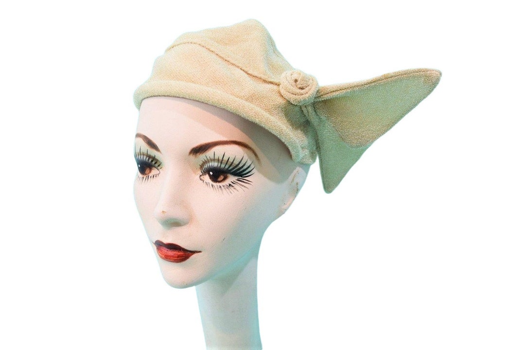 Vintage 1950s Sculptural Hat Beige Madcaps Wired Juliet Cap Vintage 1950s Sculptural Hat Beige Madcaps Wired Juliet Cap  main image 3