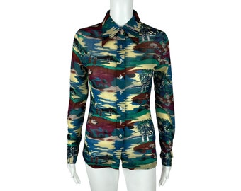 Vintage 1970s Novelty Shirt Women's Small Topless Women Print Scenic Top Disco