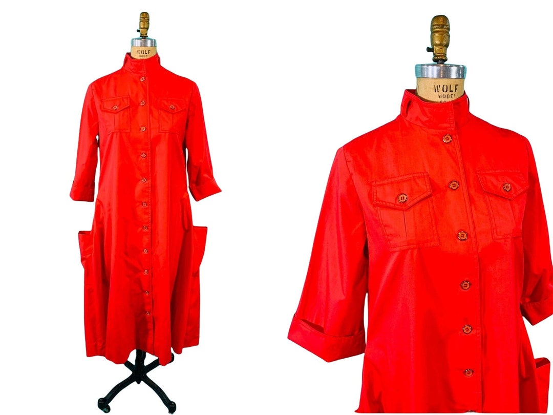 Vintage 1950s Trench Dress Bright Red Button up Serbin Shift - Etsy