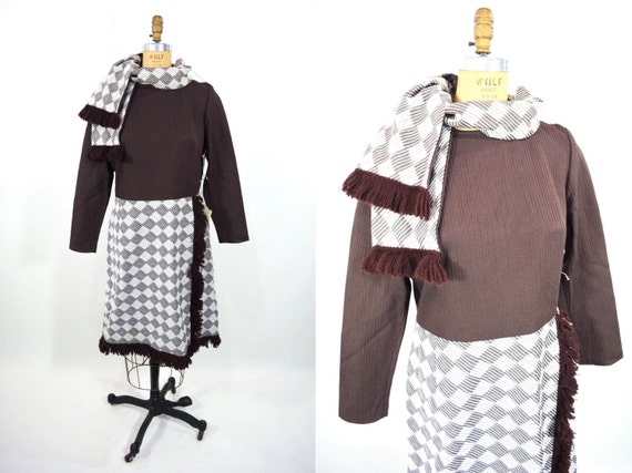 Vintage 1970s Folk Dress | Brown Fringe Winter DEA