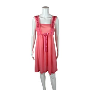 Vintage 60s Mini Nightie Women&#39;s Size XS Bubblegum Pink Bow Empire Waist Babydoll Lingerie