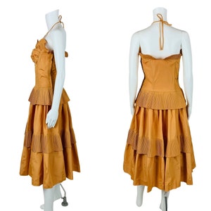 Vintage 1940s Starlet Gown Orange Copper Taffeta Evening Dress Set W 27 image 8