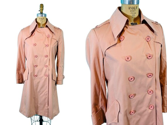 Vintage 1980s Light Peach Pink Trench Coat | B 40" - image 1