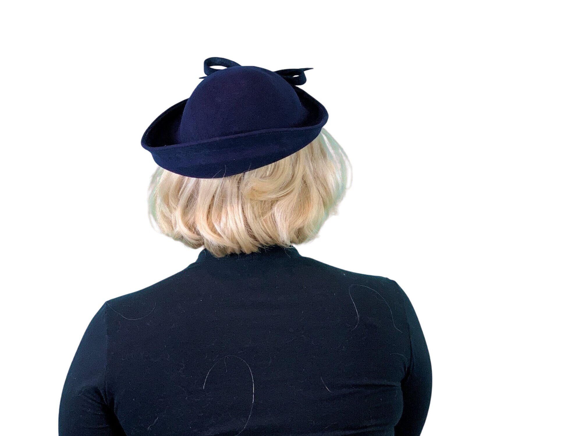Vintage 1950s Wool Beret Navy Blue Bow Hat - Etsy display picture 1