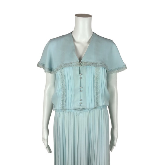 Vintage 80s Baby Blue Dress Women's Medium Large … - image 2