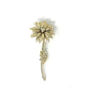Vintage 60s Flower Brooch Gold Tone Holographic Multi Colored Rhinestone Pin