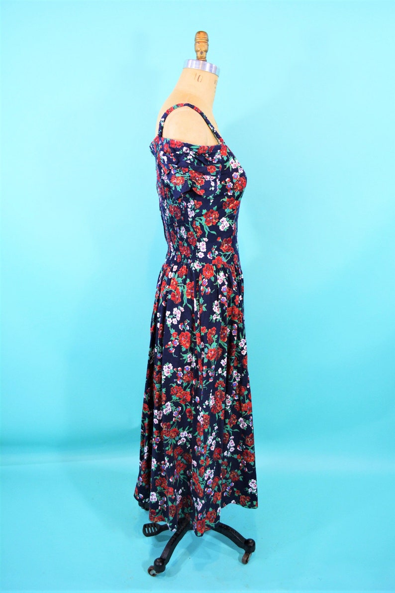 1980s sun dress off shoulder sweetheart neckline floral vintage dress W 24-31 image 9