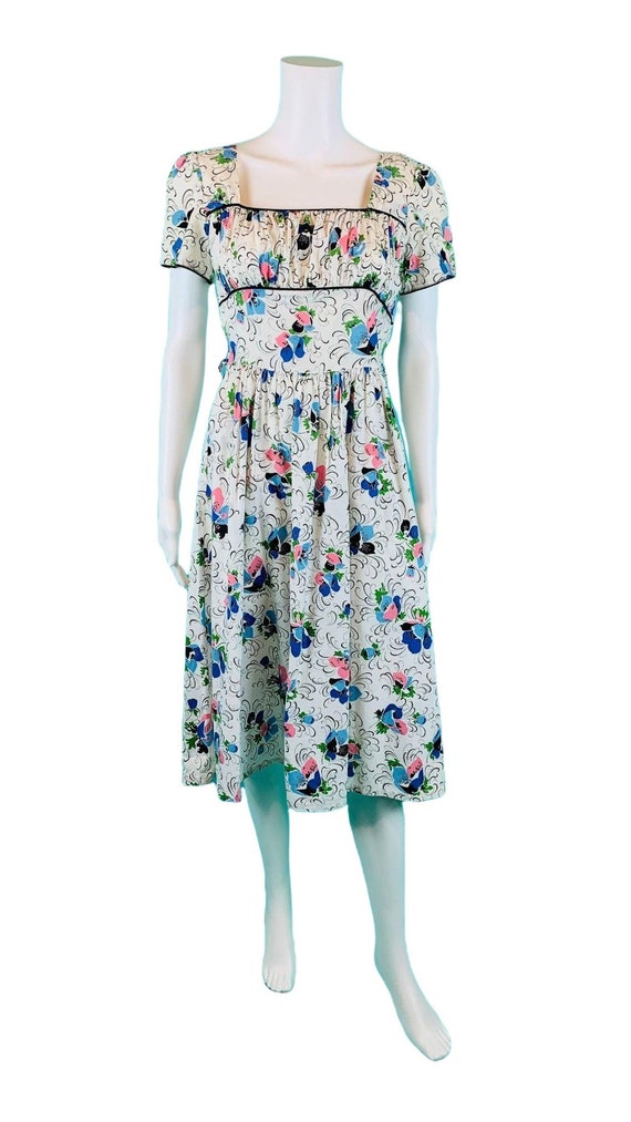 Vintage 1950s Pink Blue Floral Print Dress Shelf … - image 2