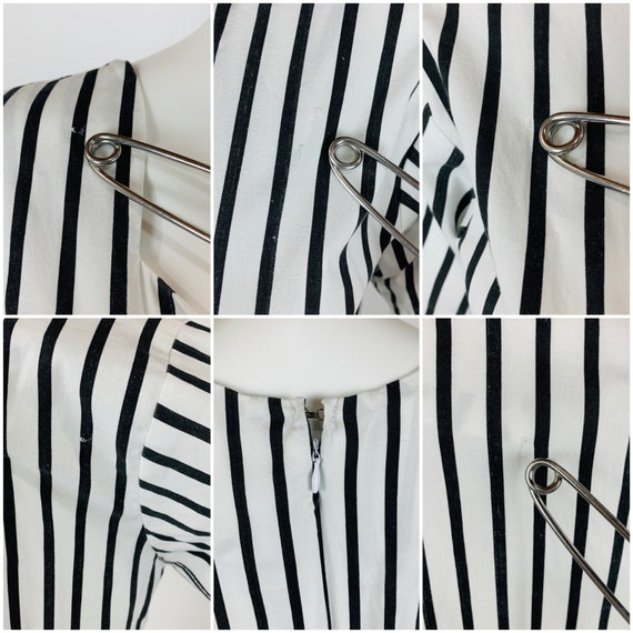 Vintage 1980s Black White Striped Day Dress Handm… - image 9