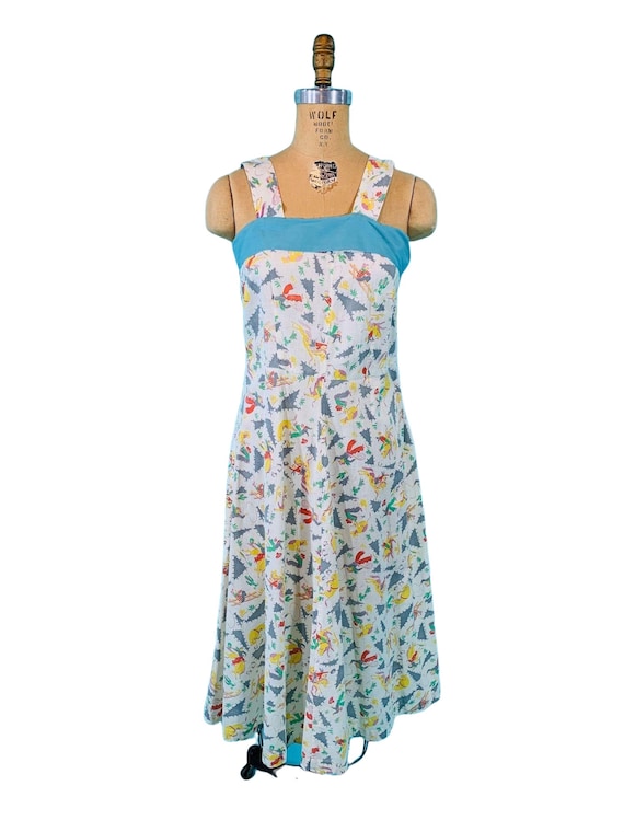 Vintage 1940s Cowboy Print Dress Novelty Linen Fe… - image 2