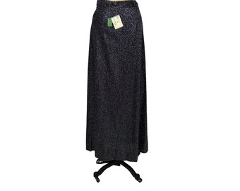 Vintage 70s Maxi Skirt Womens Extra Small Silver Metallic Lurex High Waist Deadstock