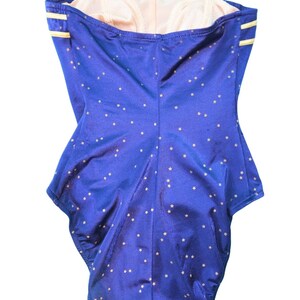 Vintage 90s Star Swimsuit Navy Gold Print Strapless High Cut One Piece Celestial image 6