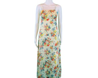 Vintage 70s Sundress Women&#39;s Small Red Floral Print Spaghetti Straps Dress Boho